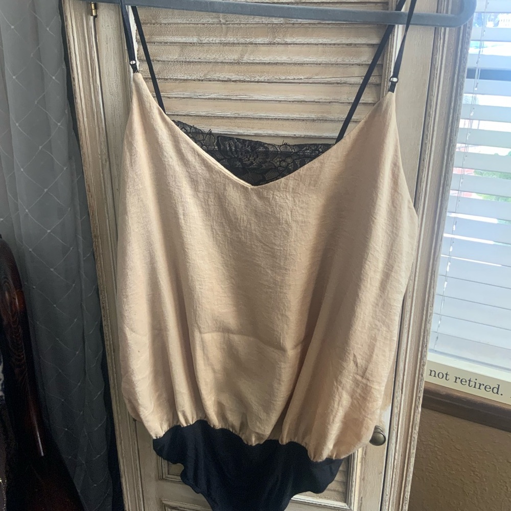 CBRAND Women’s Chic Pale Gold with Black Lace Bodysuit